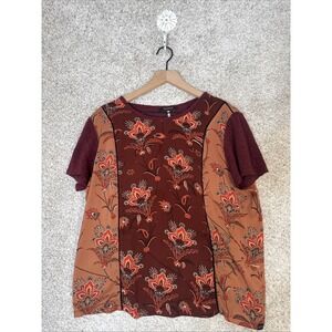 Scotch & Soda The Peaks Linen Blend Maroon Floral Paisley Print Top Size L